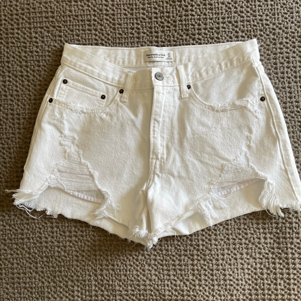 Abercrombie & Fitch White Distressed Denim Shorts